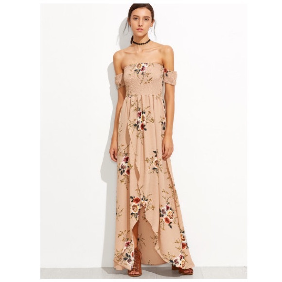 tan floral maxi dress